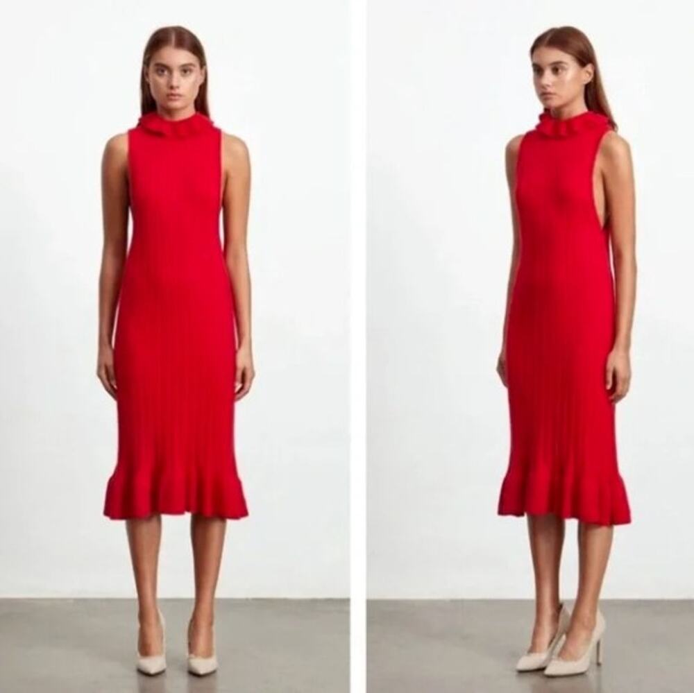 Elliatt Pomodoro Sleeveless Sweater Dress Red Medium Turtleneck Ruffle Hem
